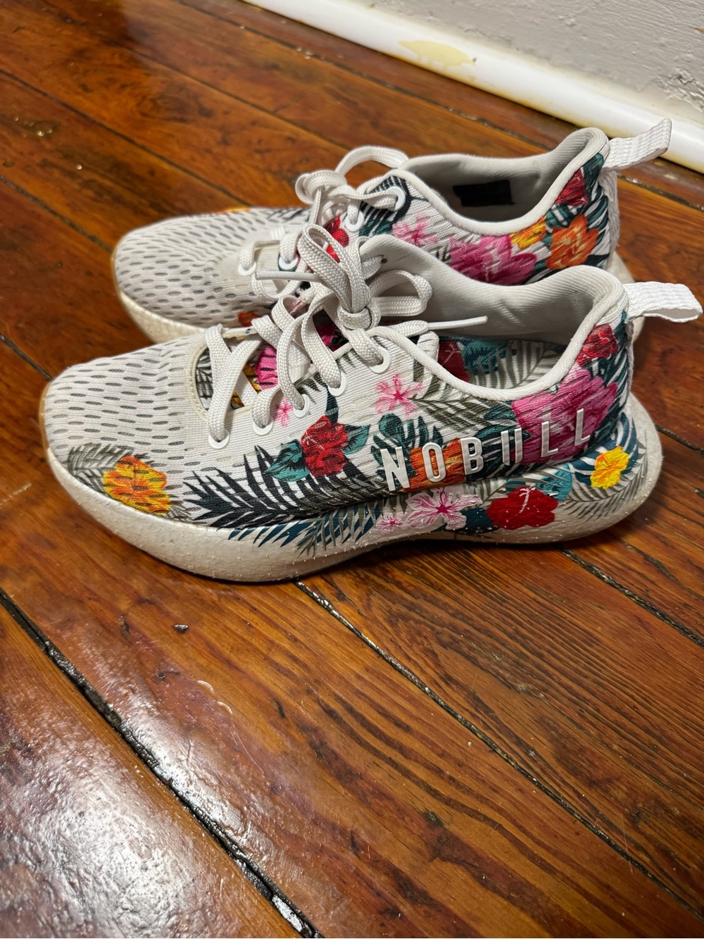 NOBULL White Sneakers with Multicolor Tropical Floral Print